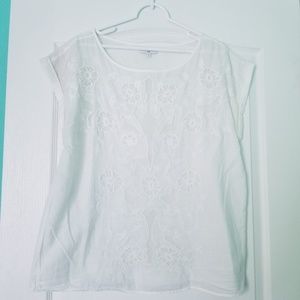 Gap White Embroidered Sleeveless Blouse